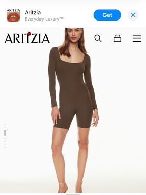 Aritzia Chocolate Brown Square Neck Long Sleeve jumpsuit Romper size small